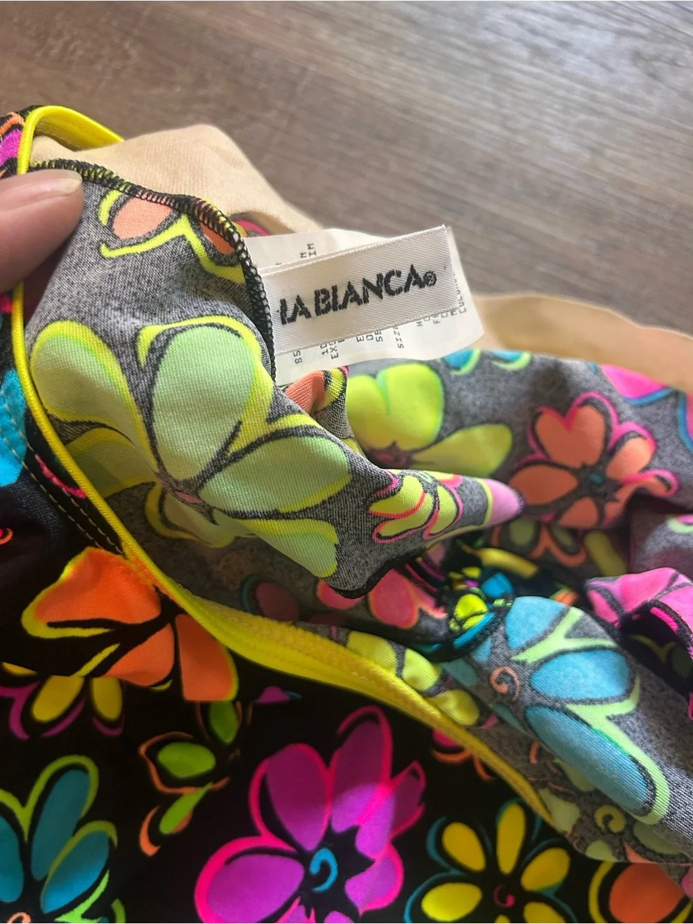 La Blanca Girls One Piece Swimsuit Size 16 Black Neon Floral Yellow Trim